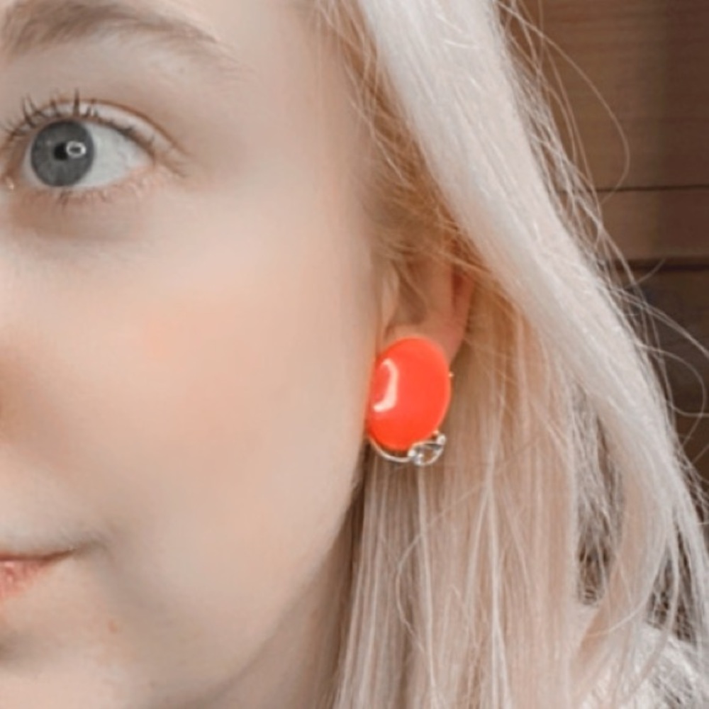 Vintage Clip On Earrings acrylic plastic Orange Oval gold Glam Chunky